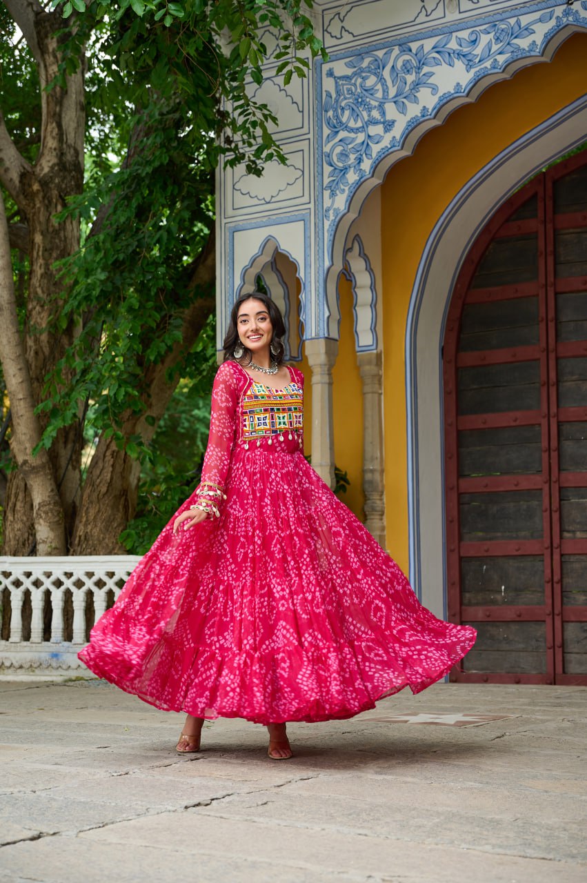 Pink color georgette long gown with price