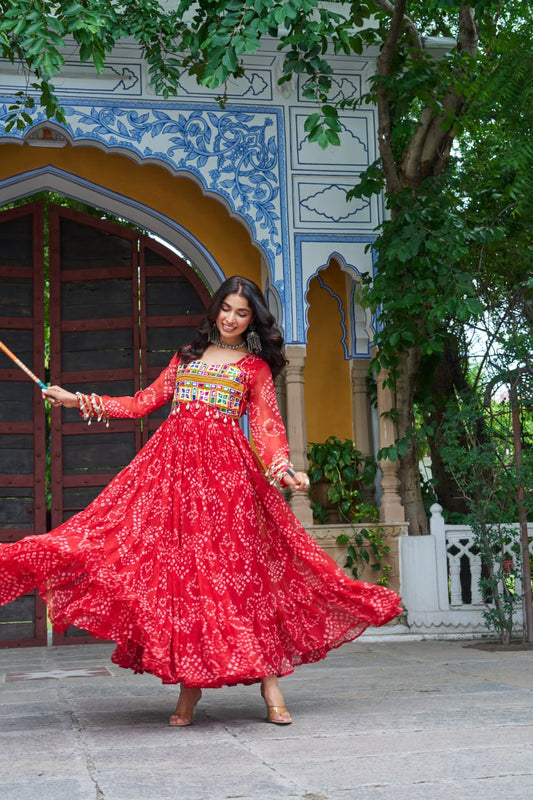 Red color georgette gown