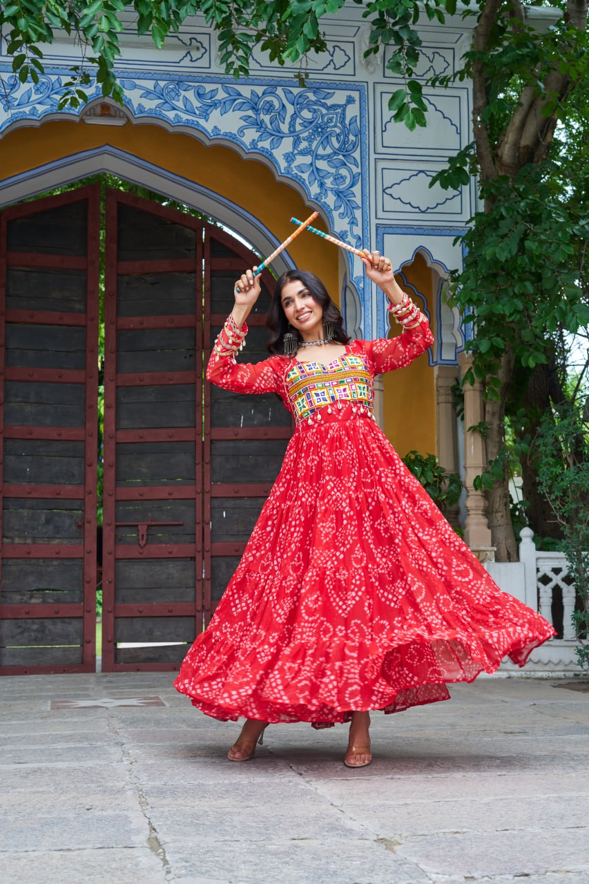 Navratri red color gown with online