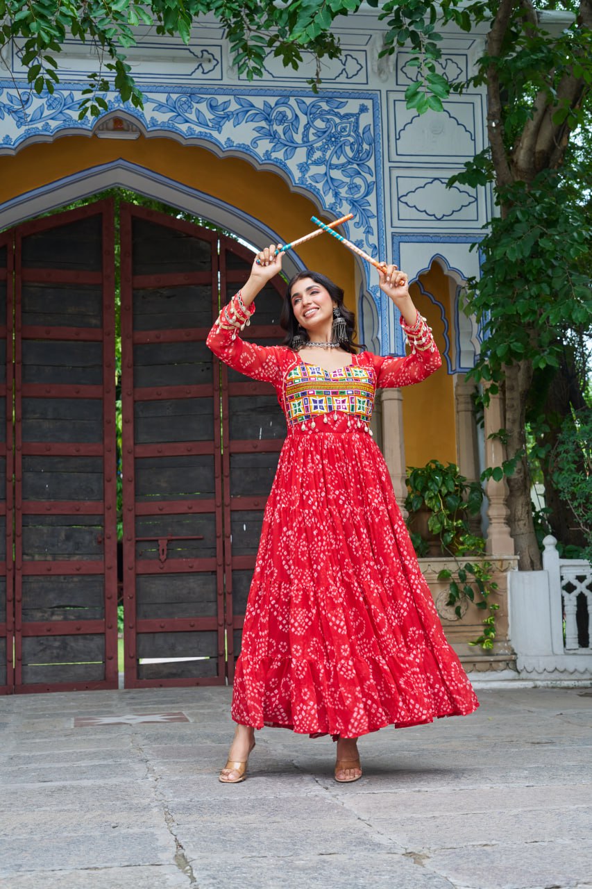 Red color georgette gown with price