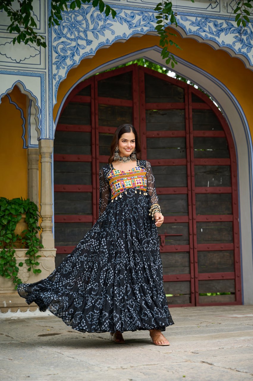 Black color georgette gown with online