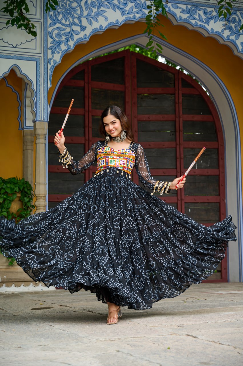 Black color stitched gown