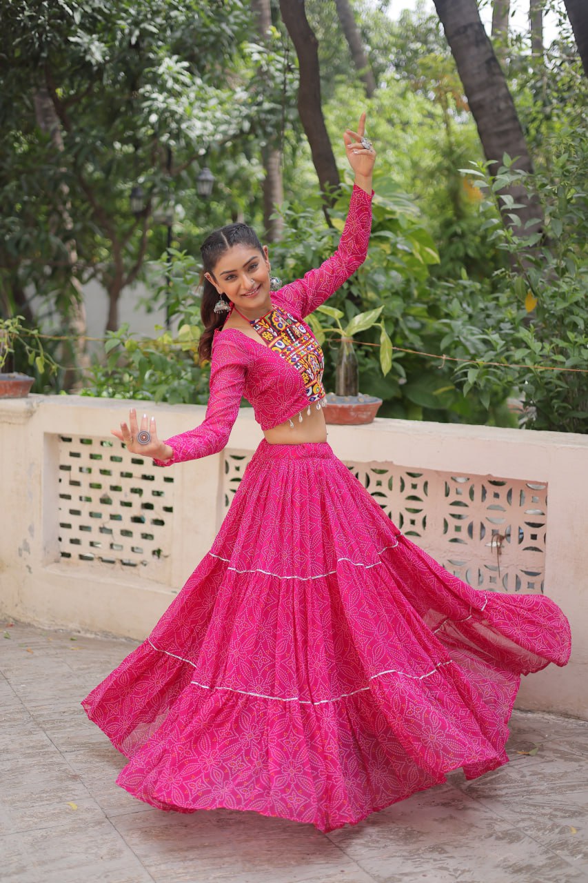 Pink georgette lehenga with blouse