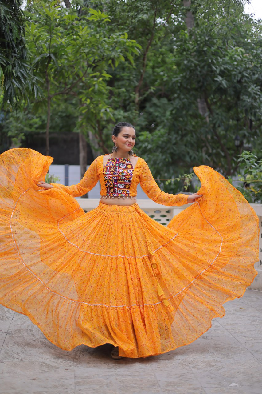Yellow printed lehenga choli