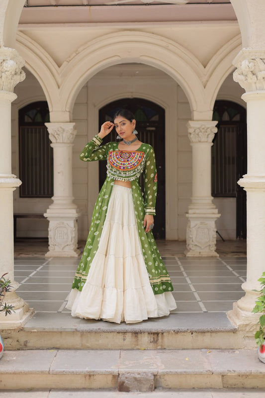 Green color gamthi work lehenga choli