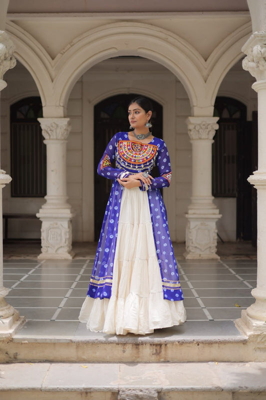 Navratri wear blue color lehenga with kurti