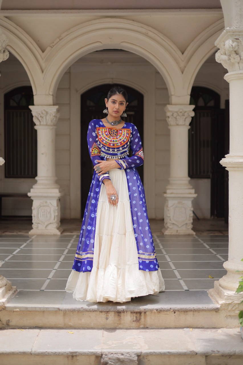 Blue color kora cotton lehenga with top