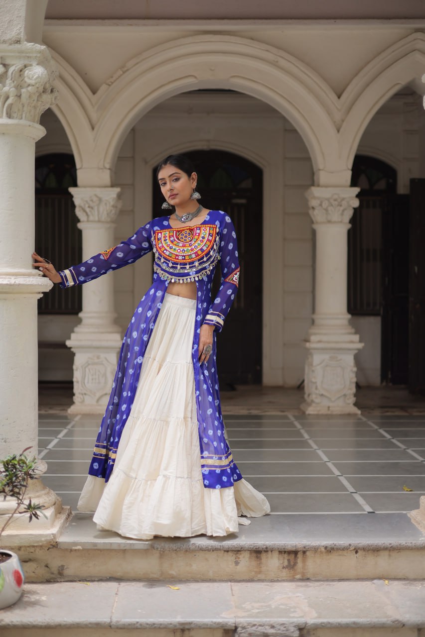 Kutchi patch work blue lehenga with kurtis