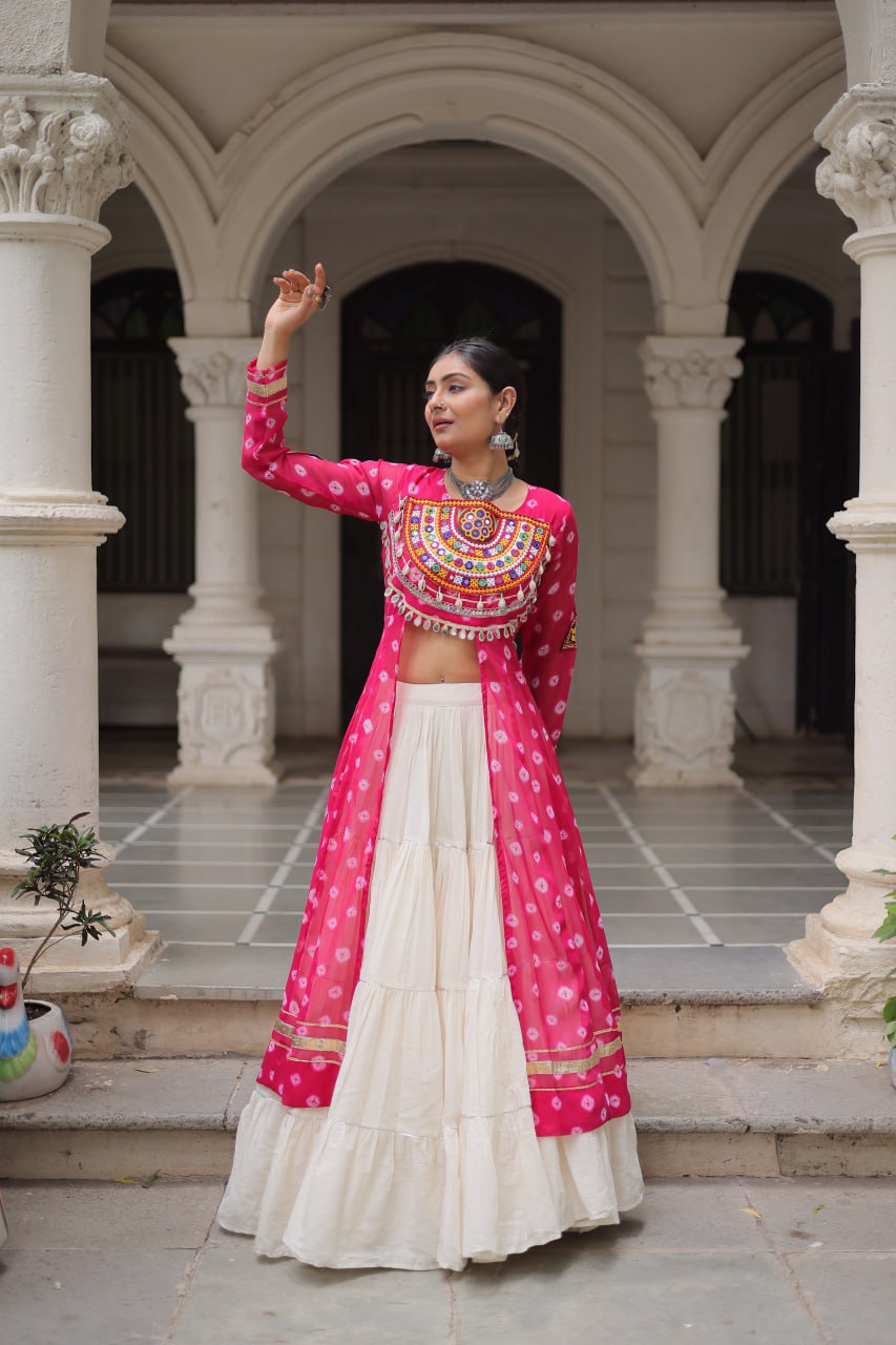 Long sleeves pink lehenga with top