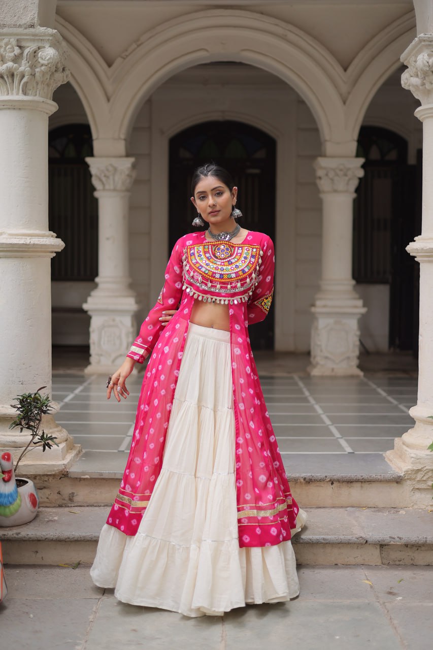 Navratri wear pink lehenga with top