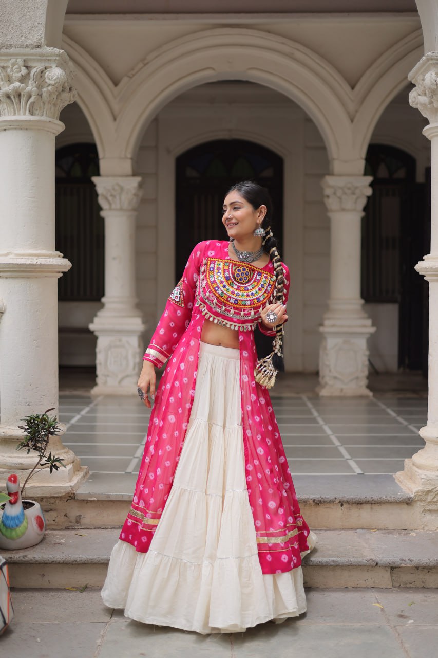 Garba wear pink printed lehenga with kurtis