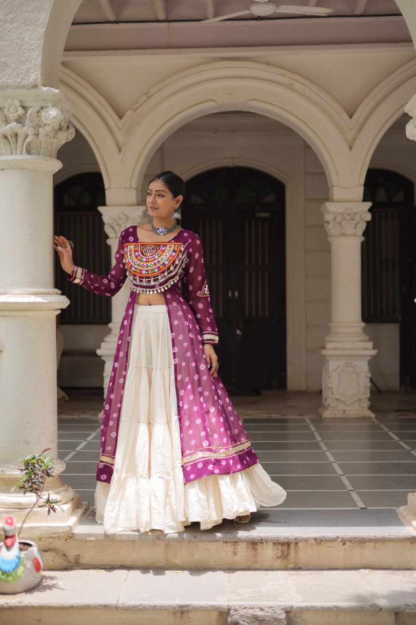 Purple bandhani printed lehenga with top