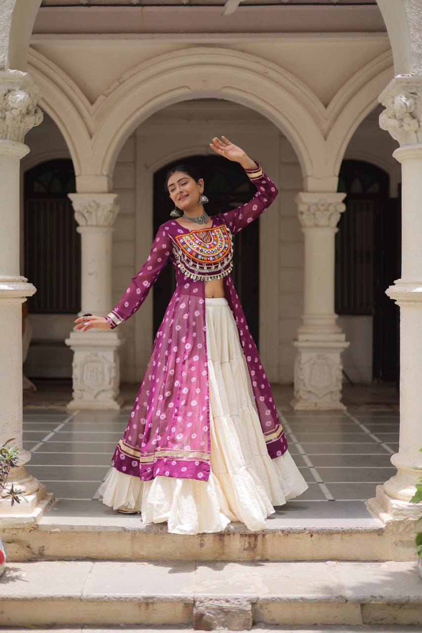 Purple kutchi patche work lehenga