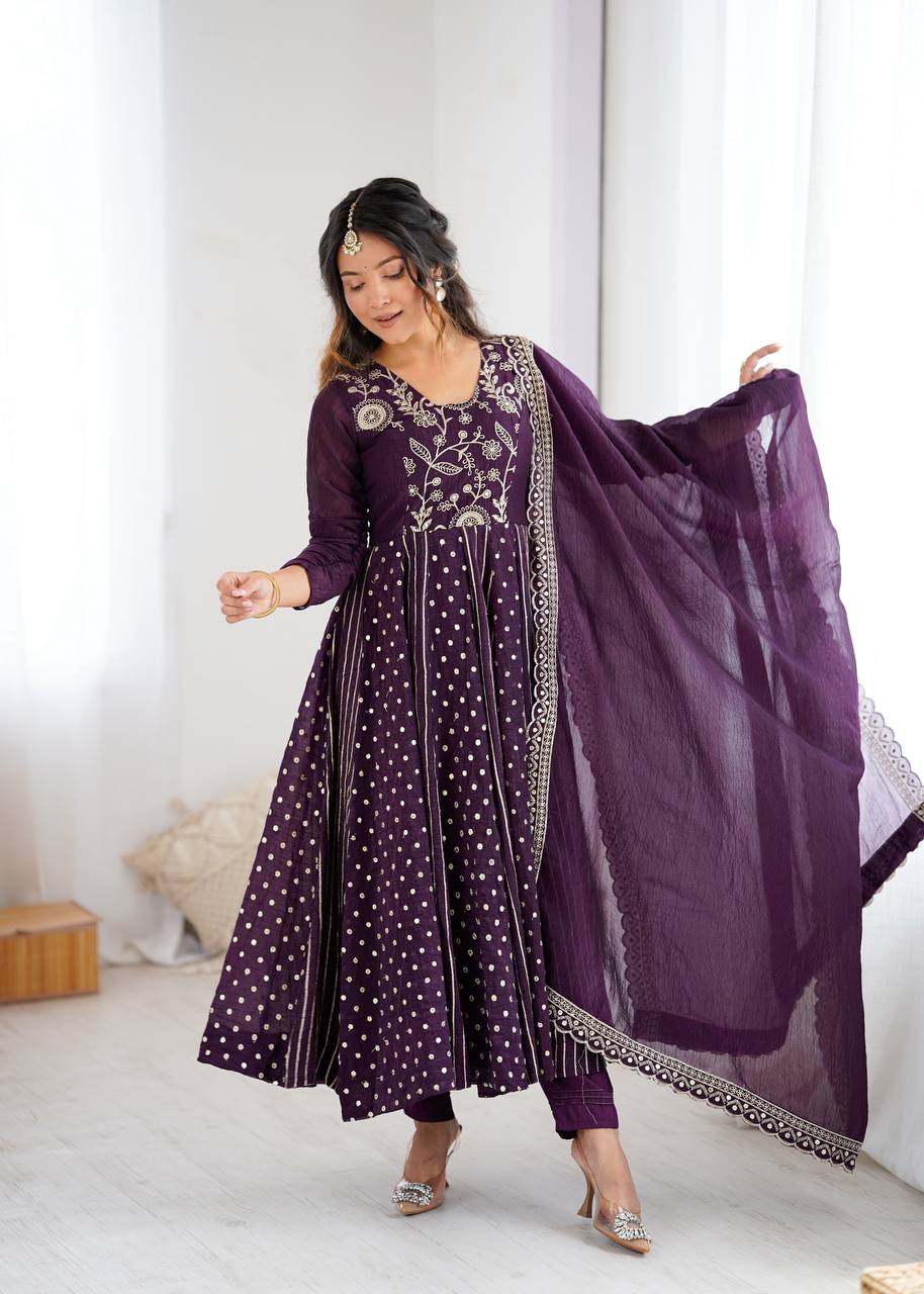 Purple color crunchy silk salwar suit