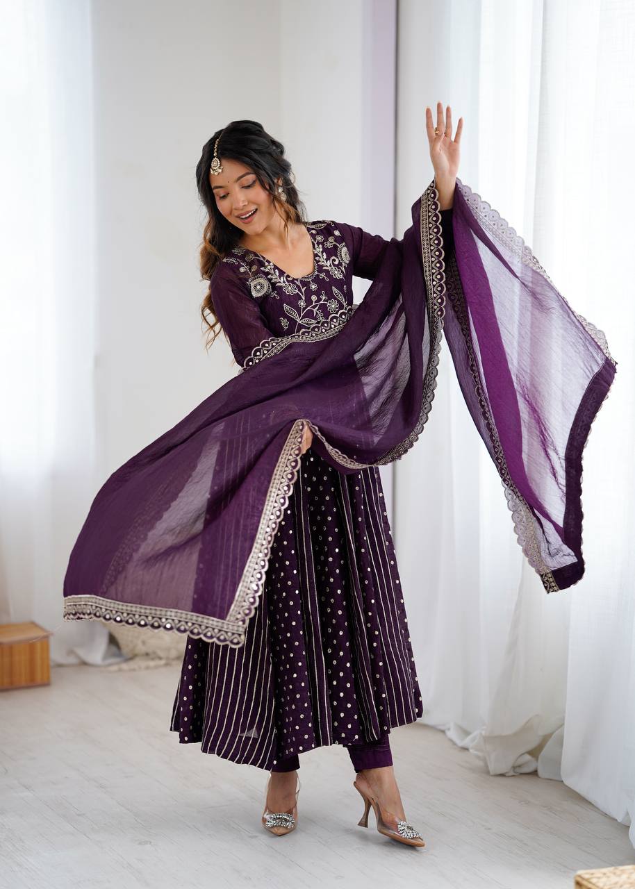 Purple color crunchy silk salwar suit