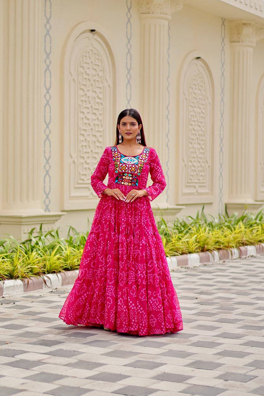 Pink embroidery work gown with online