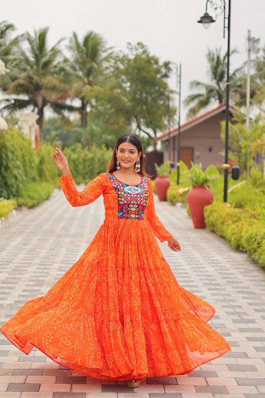 Navratri wear orange gown with online