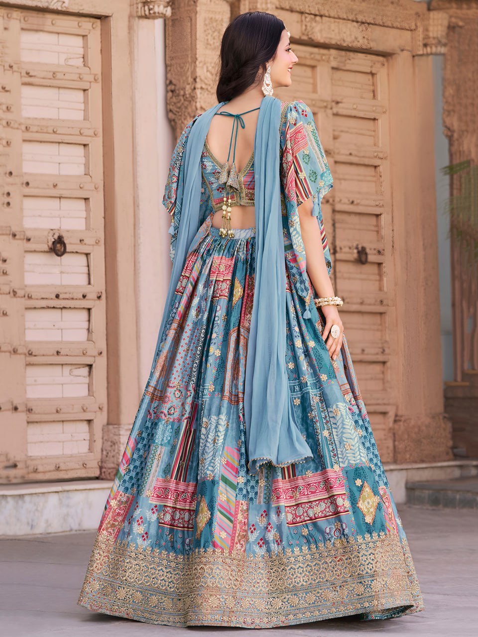 Sky printed lehenga choli with online