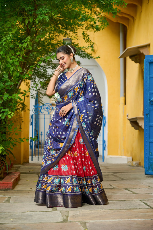 Red color jacquard with zari printed lehenga