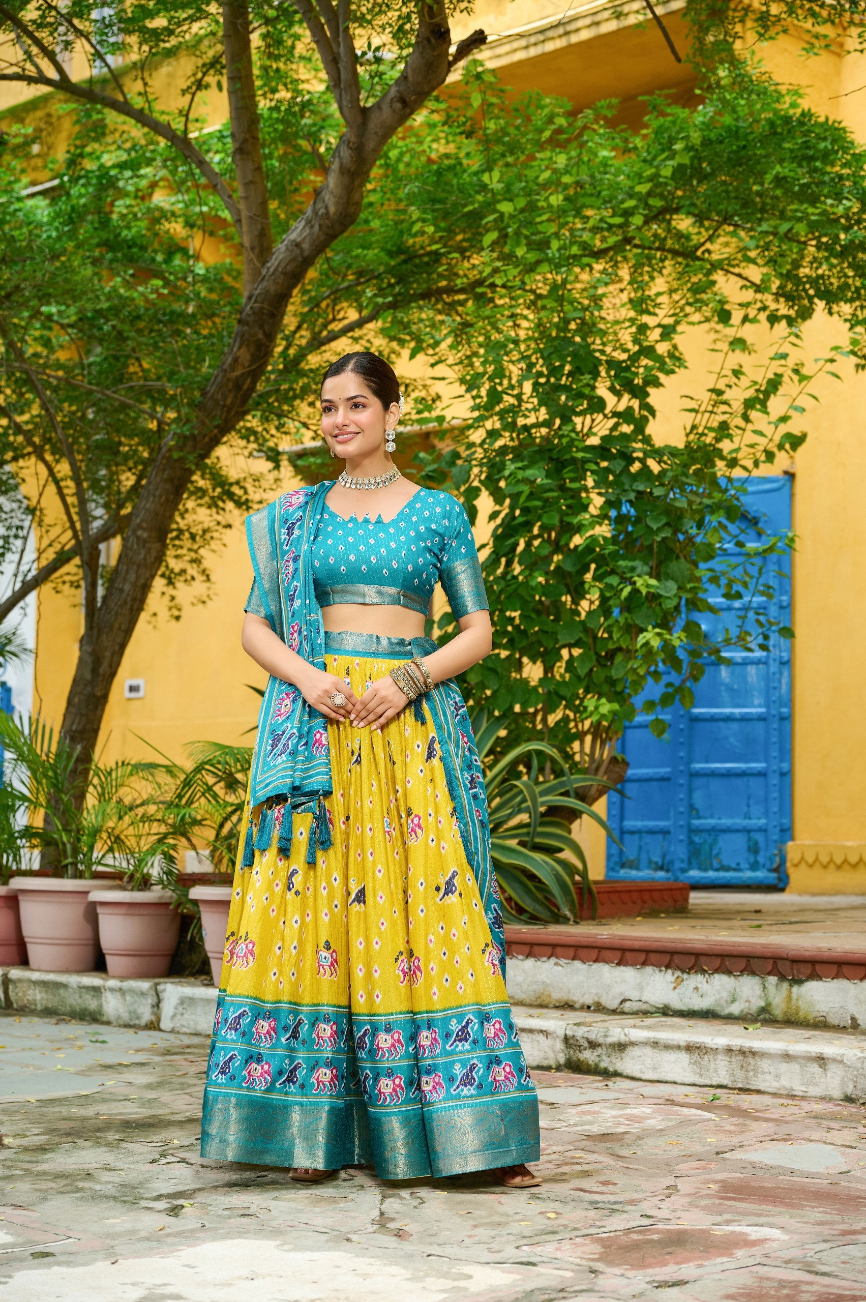 Yellow color lichi lehenga choli
