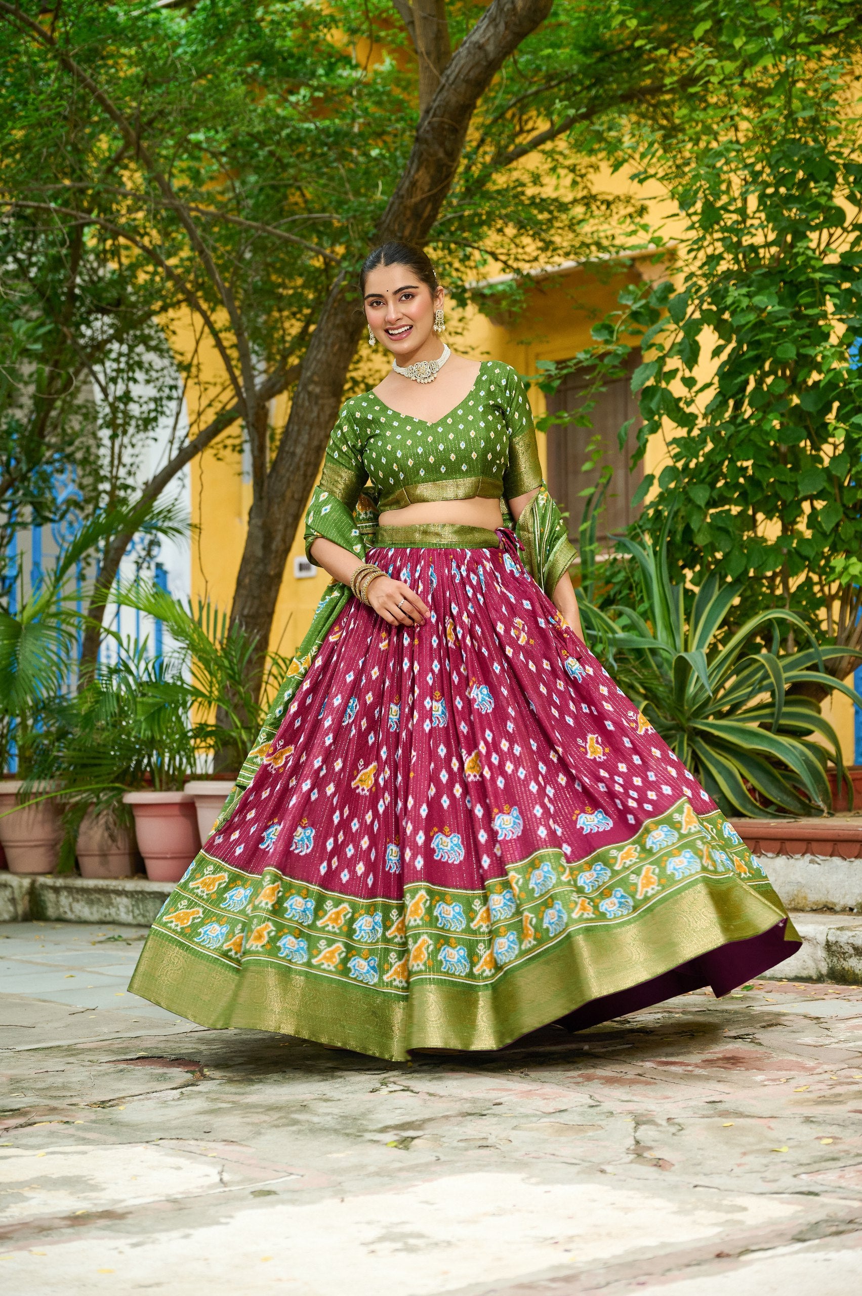 Wine zari weaving chaniya choli in online