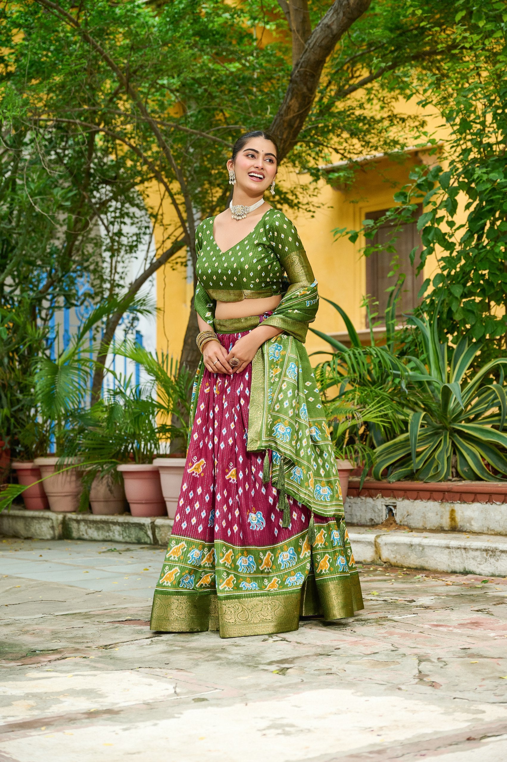Wedding wear wine printed lehenga choli in USA