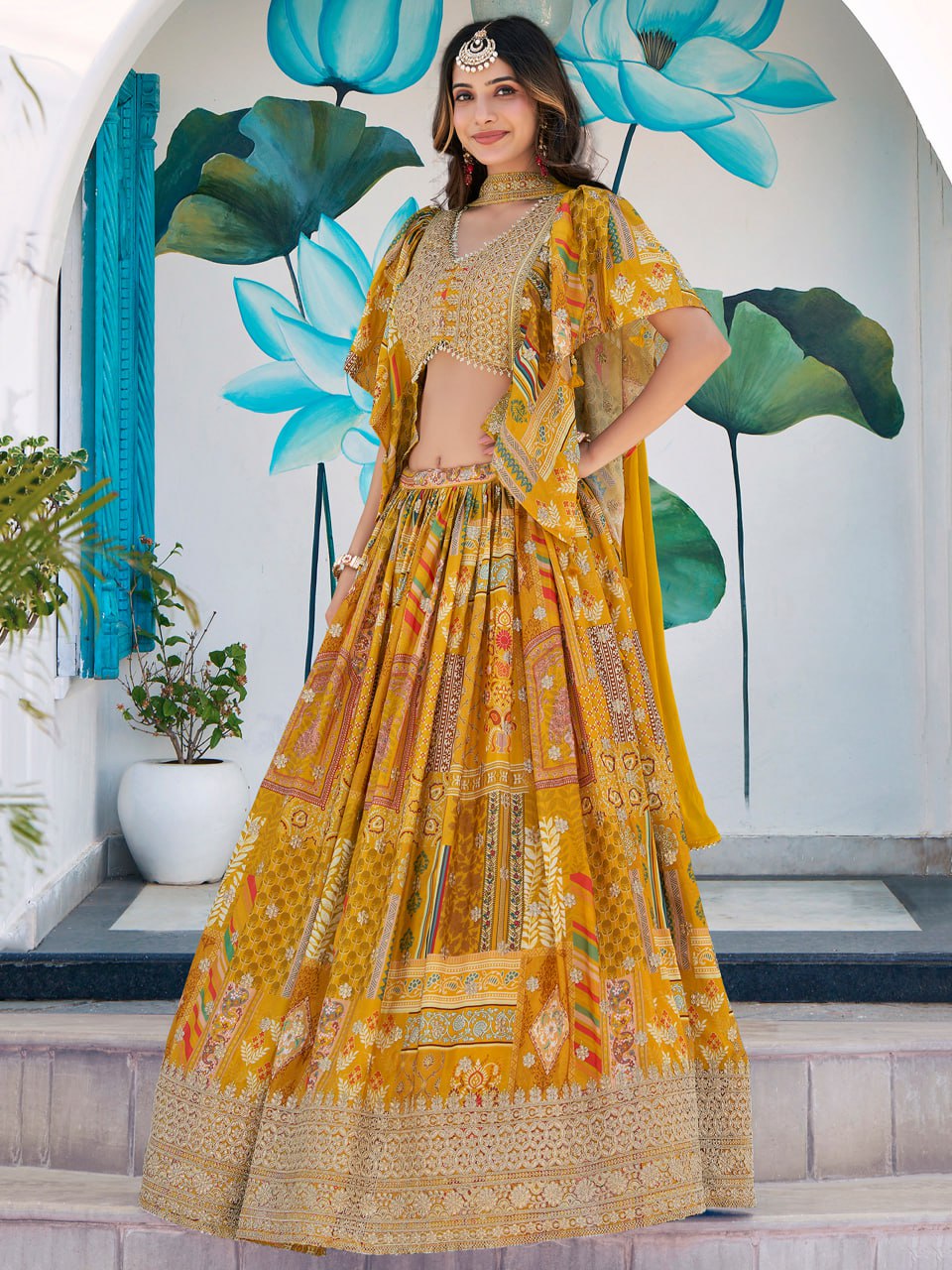 Yellow color lehenga choli for women