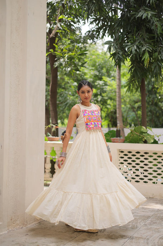 White color kora cotton gown for women