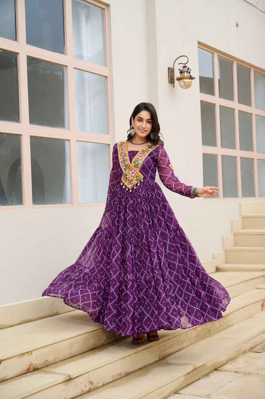 Maxi purple georgette gown for navratri
