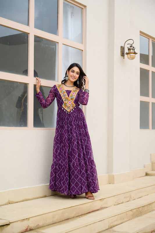 Women purple georgette gown for navratri