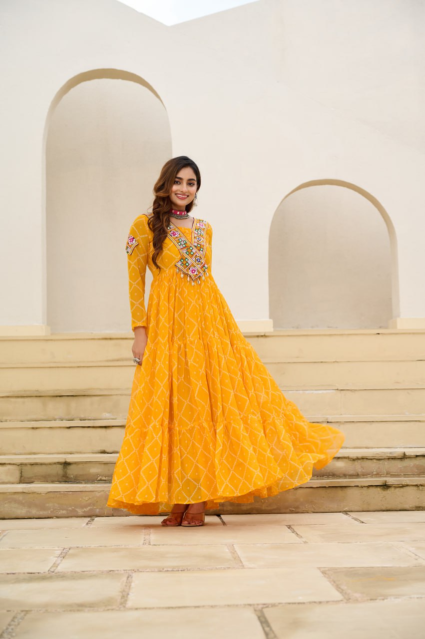 Maxi yellow georgette gown for navratri