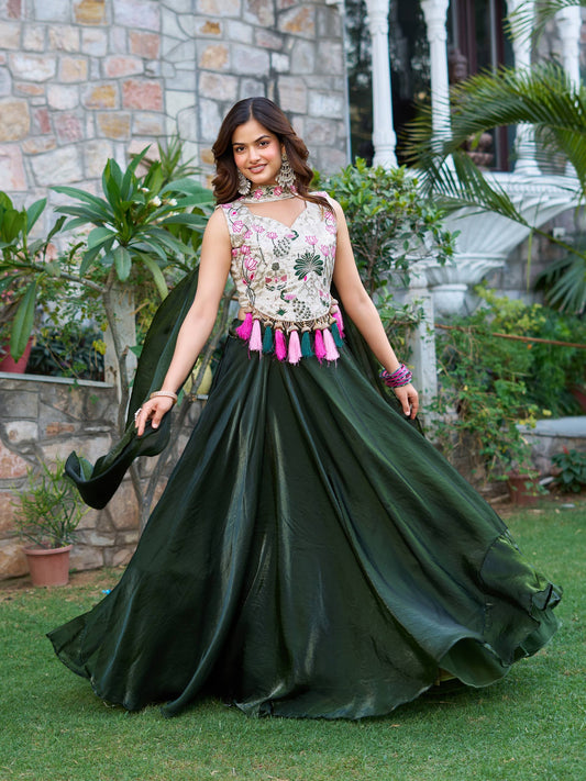 Green color fendy silk chaniya choli