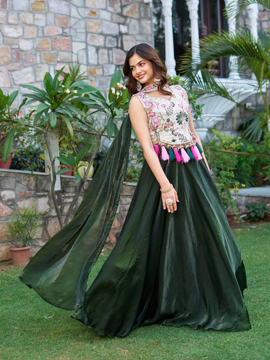 Green embroidery silk chaniya choli in USA