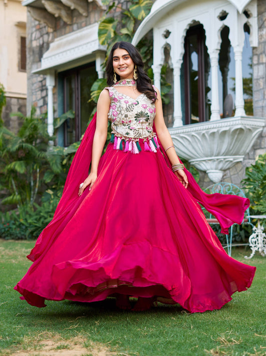 Pink fendy silk lehenga choli with dupatta price