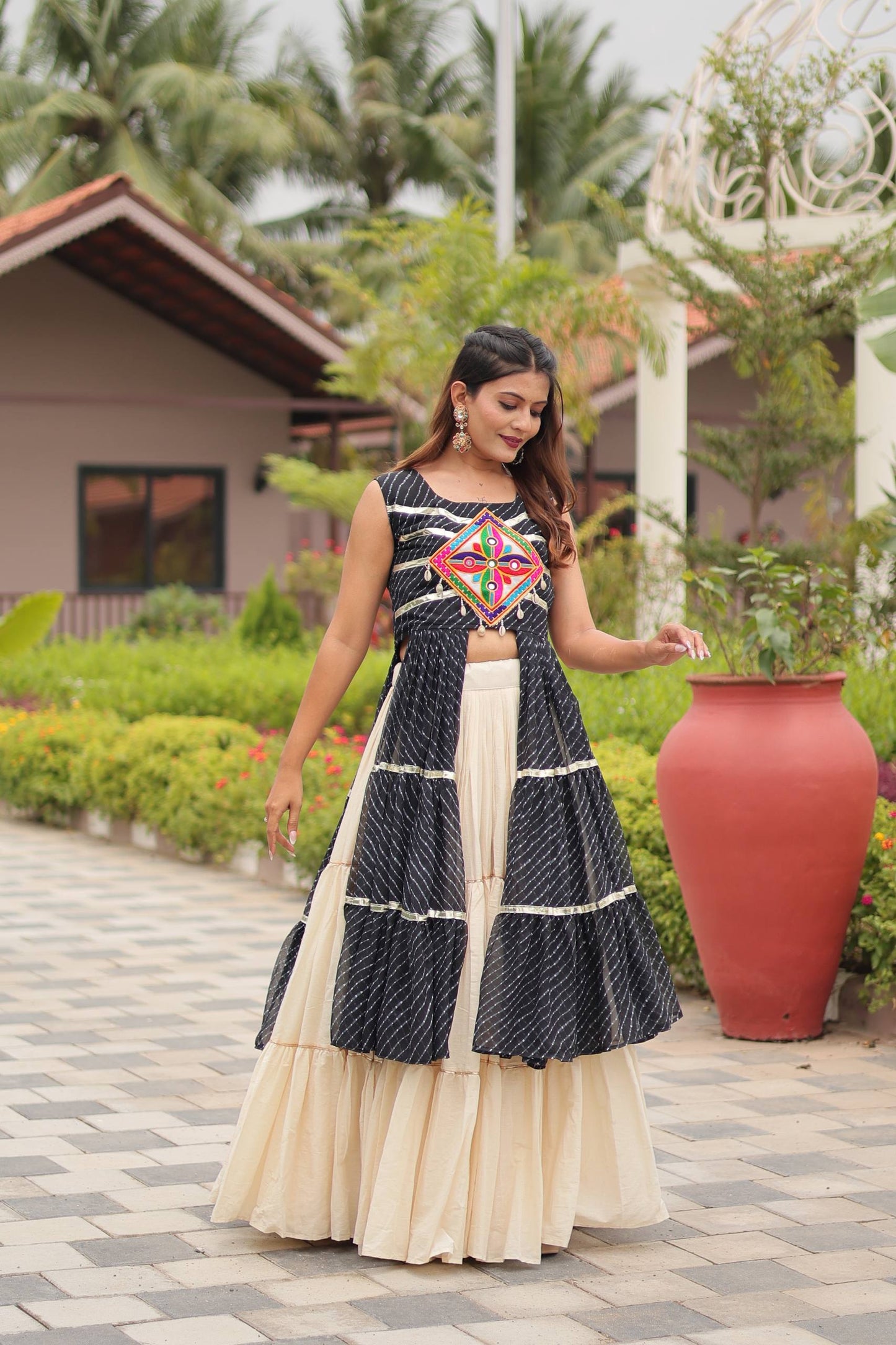 Black color cotton ghagra choli for navratri