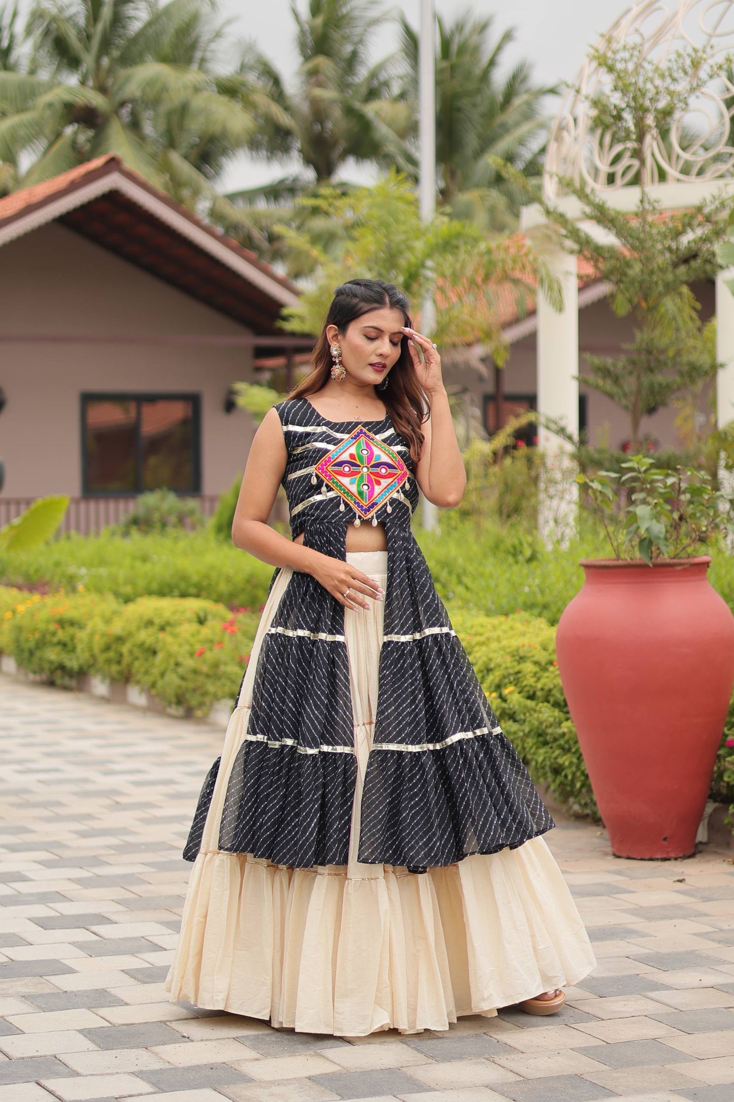 Black color cotton ghagra choli for navratri online shopping