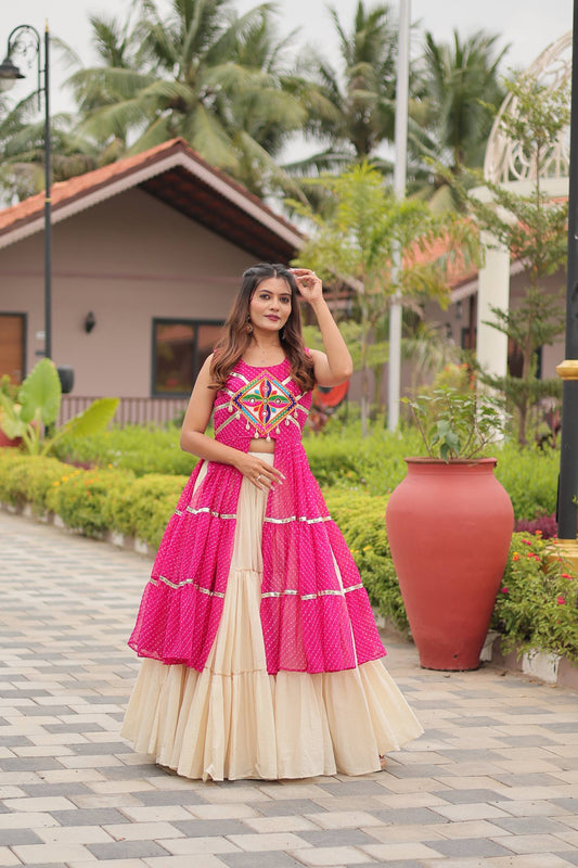 Pink color cotton lehenga with shrug