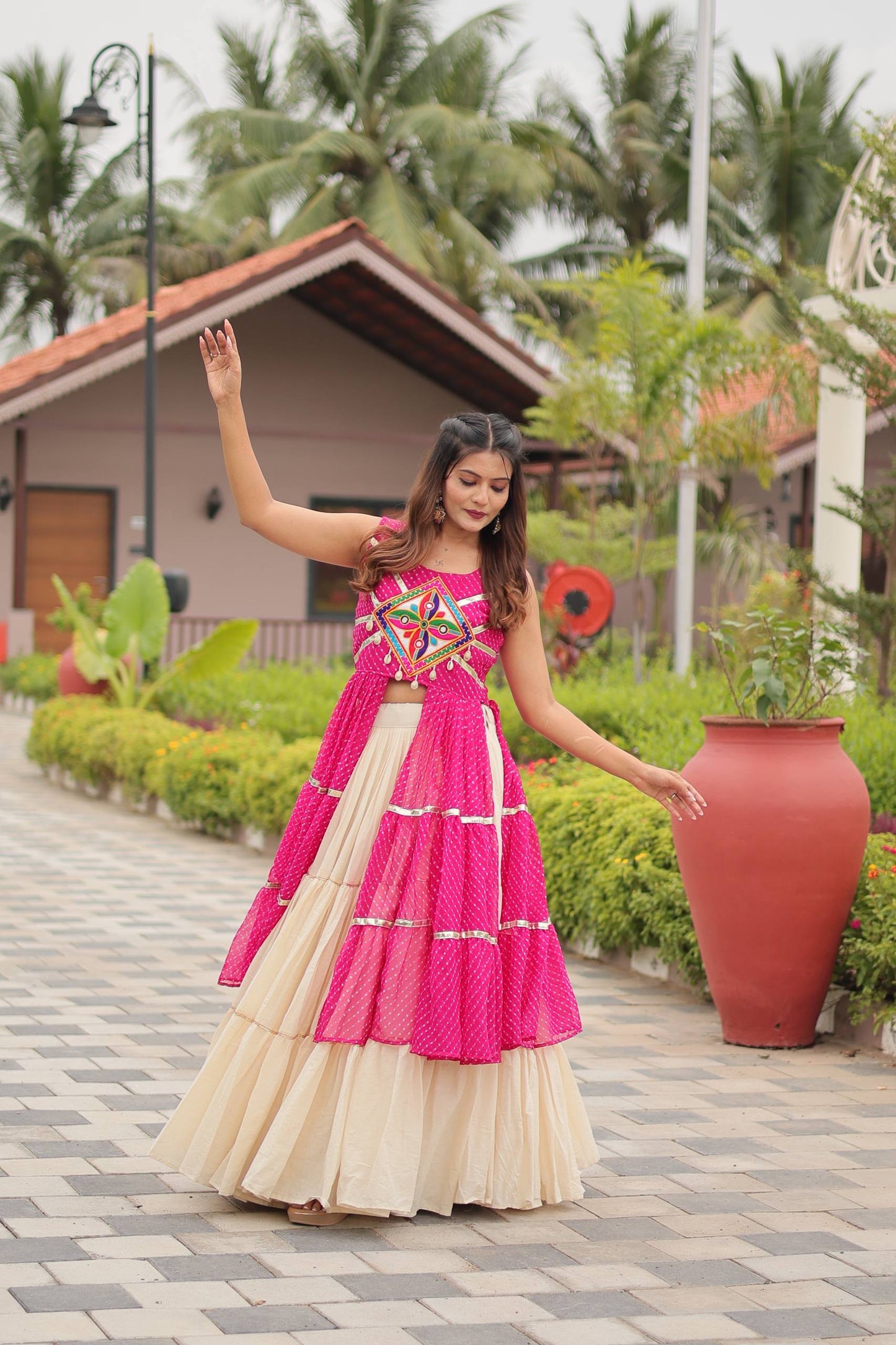 Pink color lehenga for garba wear