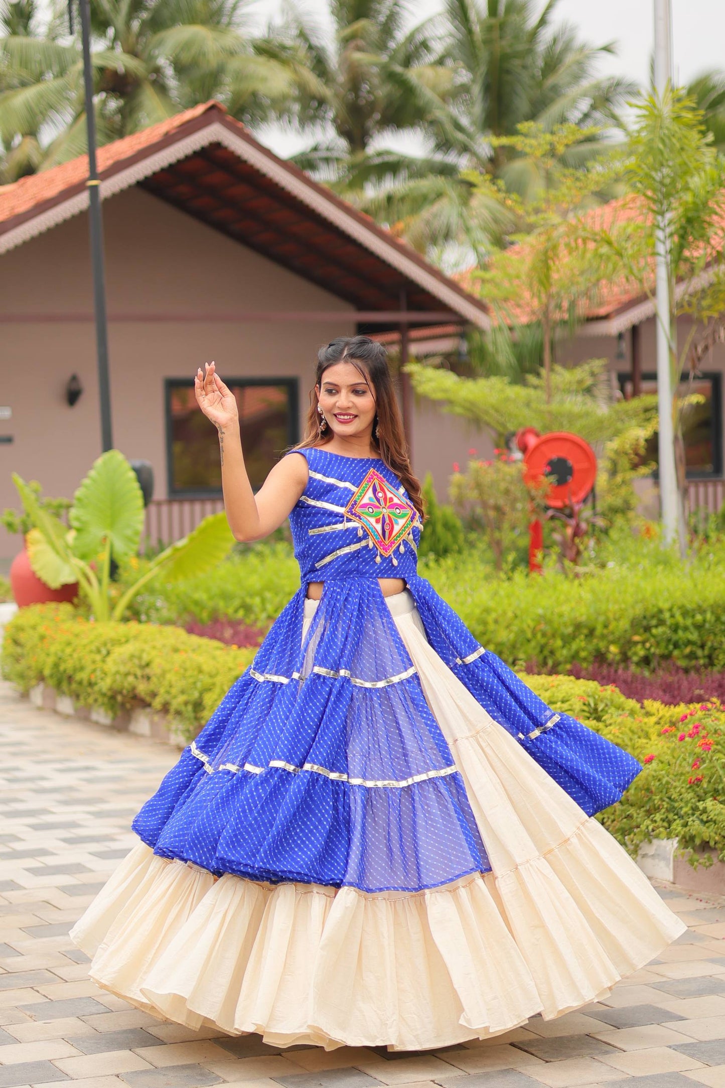 Blue color cotton ghagra choli for navratri online shopping
