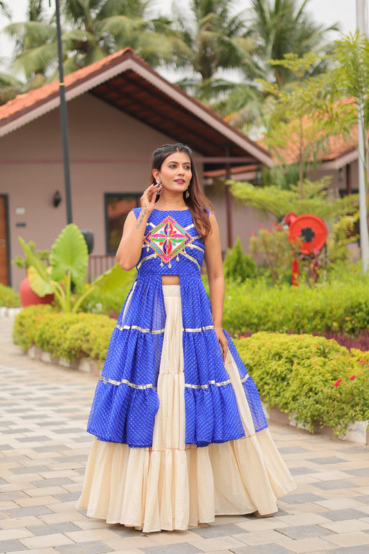 Blue color cotton ghagra choli for navratri online shopping usa