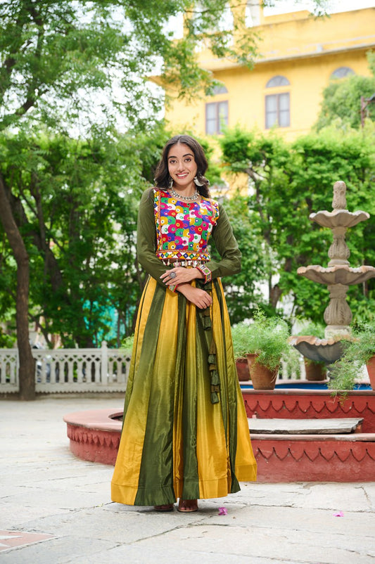 Gamthi work green lehenga choli