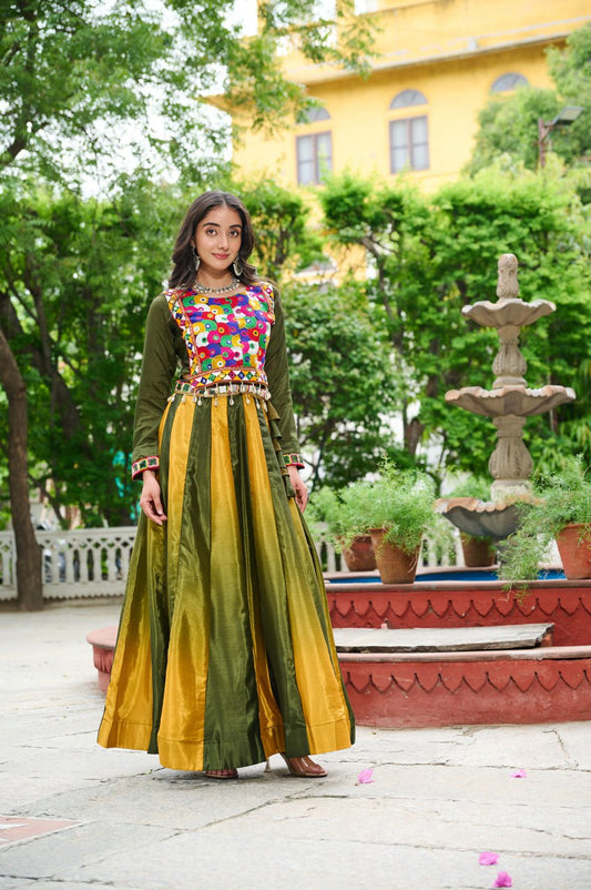 Green color chinon lehenga