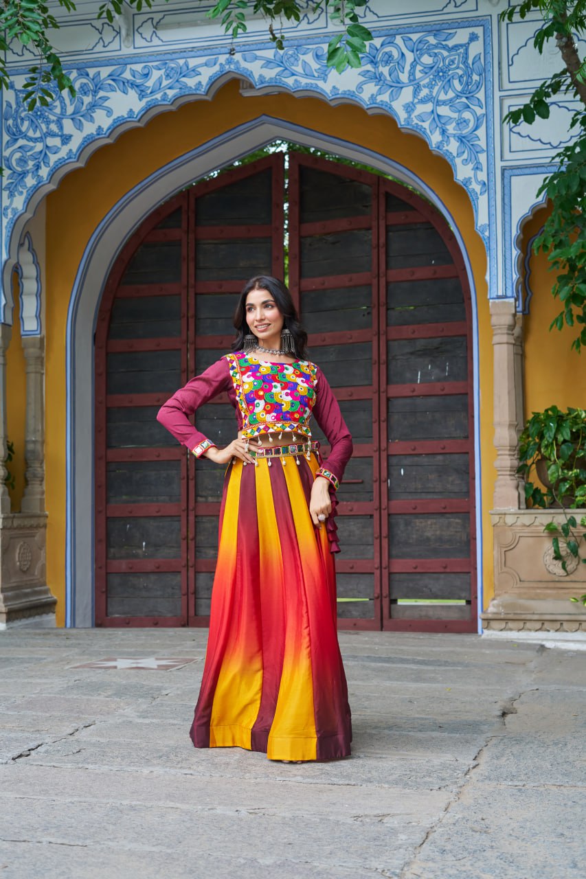 Gamthi work lehenga with top
