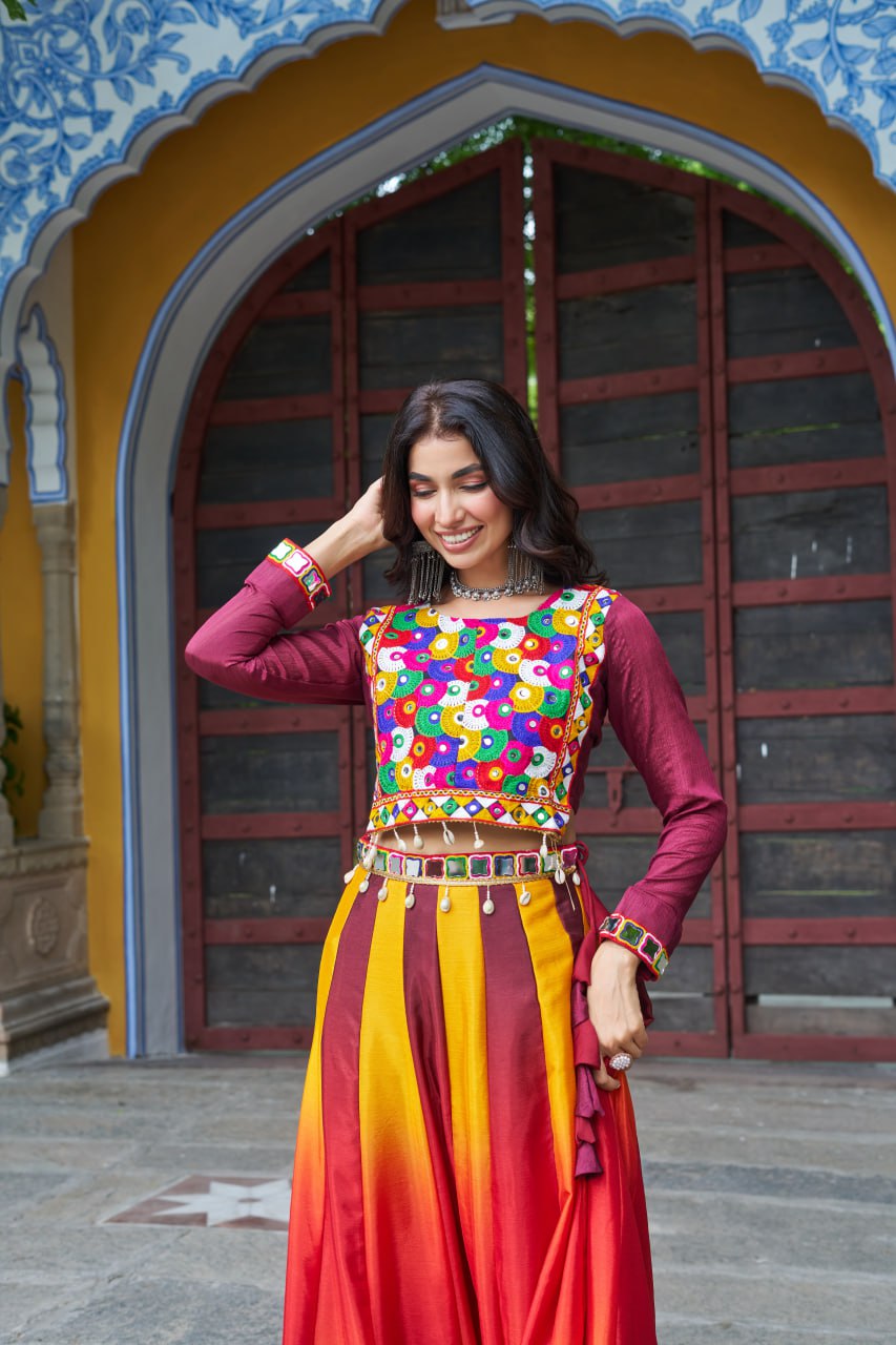 Multi color kutchi work ghagra choli in USA