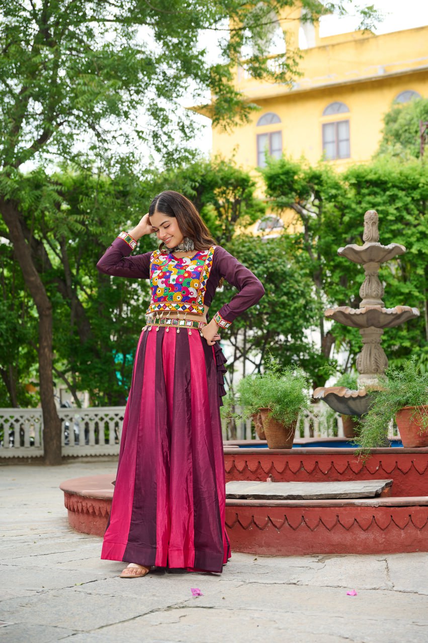 Purple color chinon lehenga with top