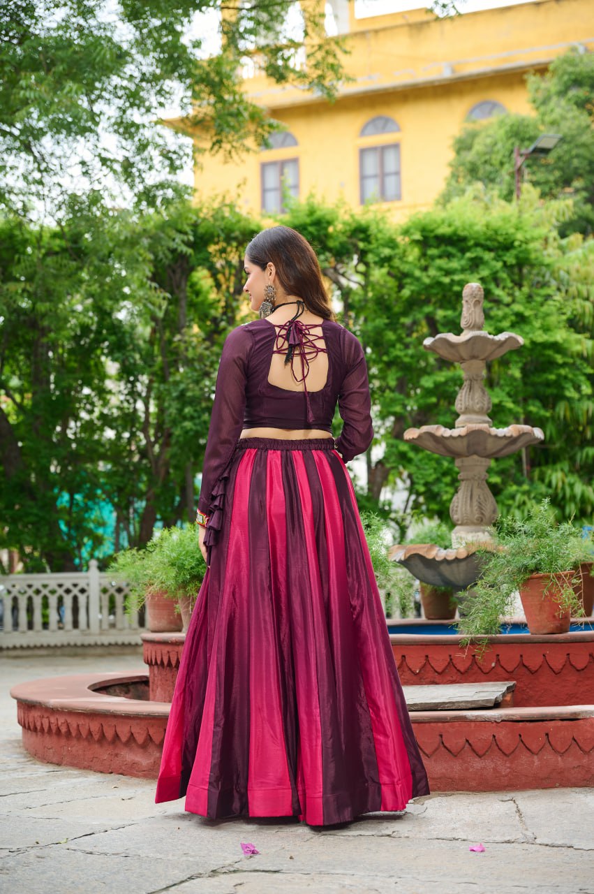 Wine gamthi work lehenga with top