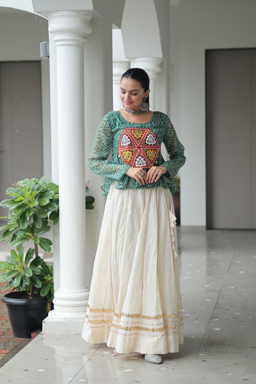 White cotton lehenga with top for navratri online shopping usa