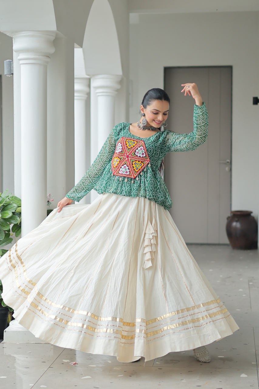 White lehenga Top for garba