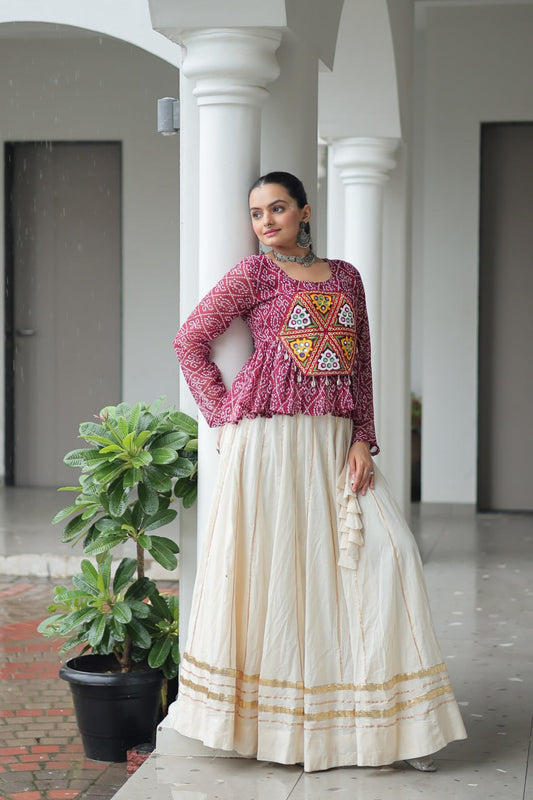 Women white cotton lehenga with top for navratri online shopping