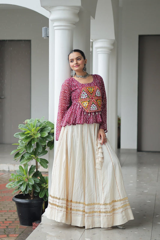 White cotton lehenga with top for navratri online shopping usa